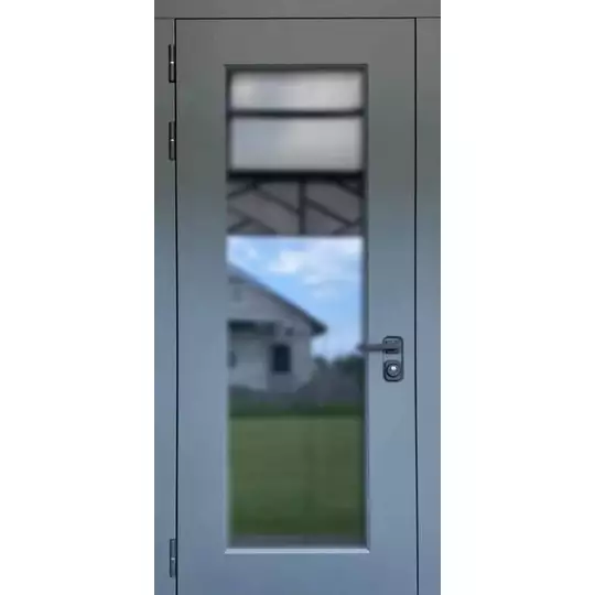 парадная дверь для загородного дома с большим стеклопакетом